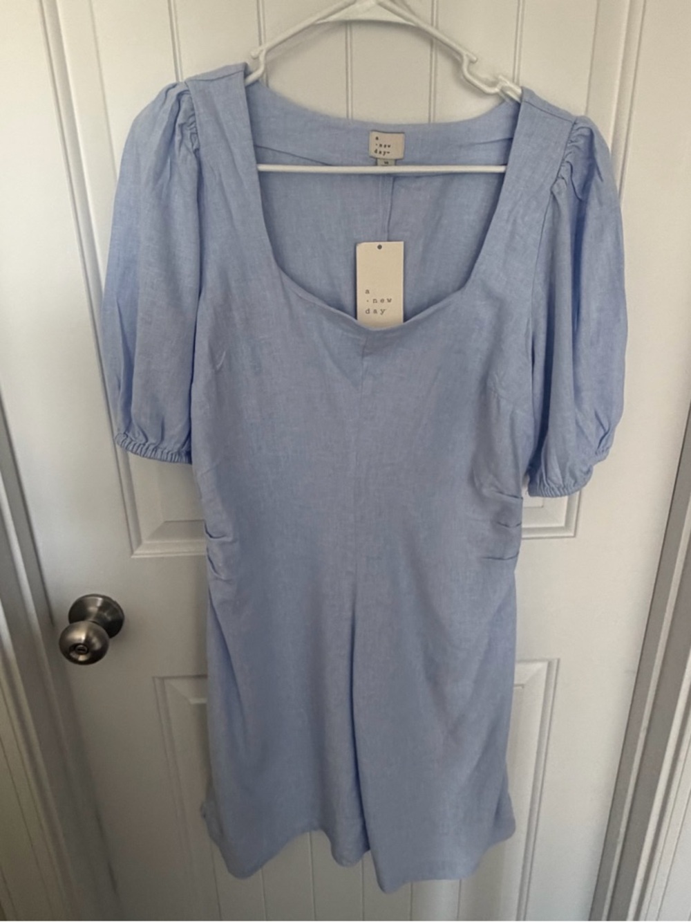 A New Day Light Blue Puff Sleeve Mini Dress Medium (10)